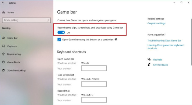 Using game bar for screen capturing in Windows 10