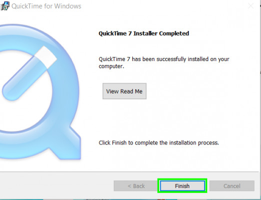 Quicktime Successfully Installed on Windows PC
