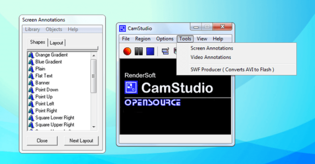 CamStudio Screen recording tool interface