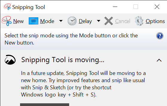 Snipping tool Windows 10 Interface