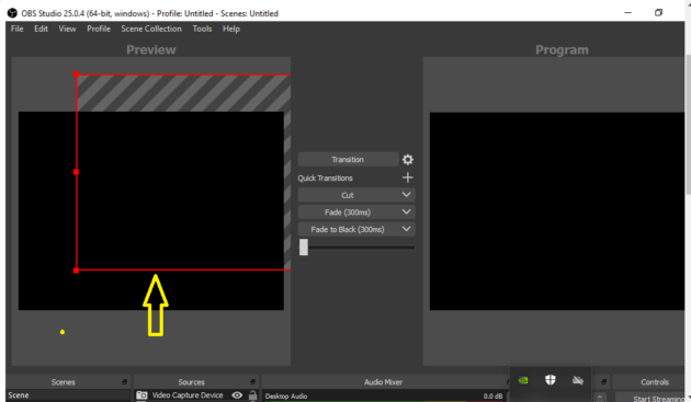 OBS screen capturing tool interface