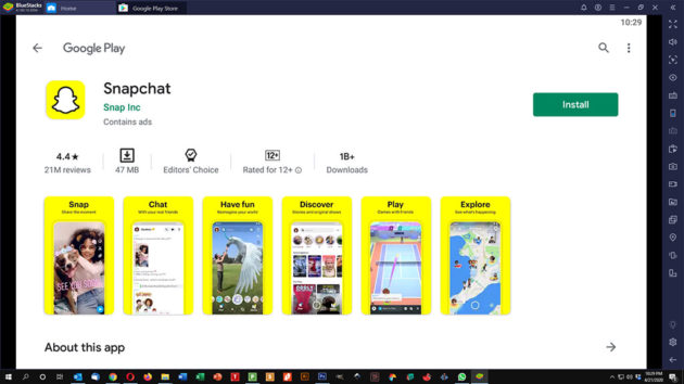 use bluestacks on pc and mac snapchat app on Play Store in Bluestacks