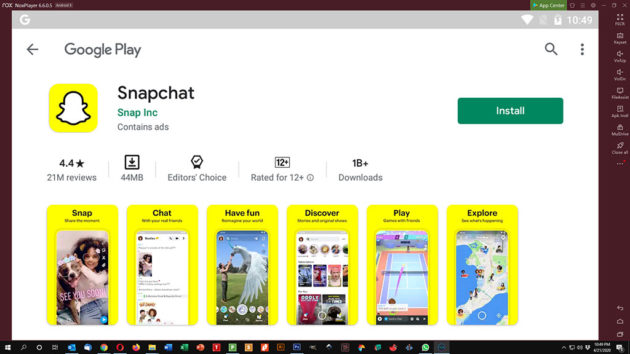 Use Snapchat on PC and Mac - Snapchat on Google Play Store in NoxPlayer Interface