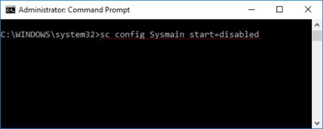 Config Sysmain Start command to fix high disk usage