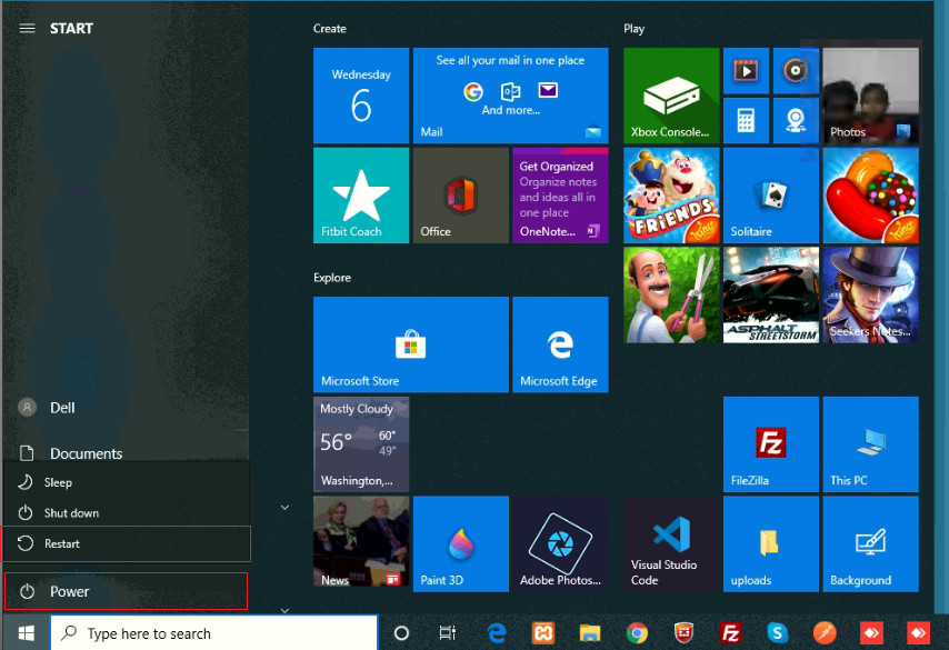 Windows 10 Restart Screen