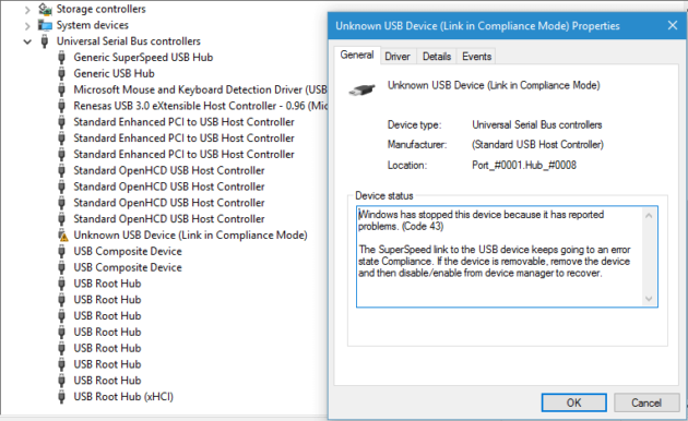 Device code 43 error interface on Windows 10