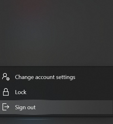 relogging into Windows 10 interface