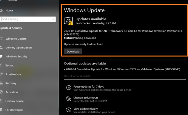 Check for Windows updates interface 2
