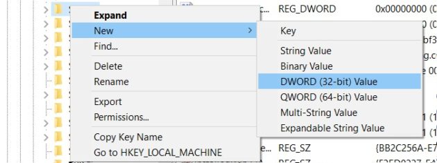 Create new values in Registry interface