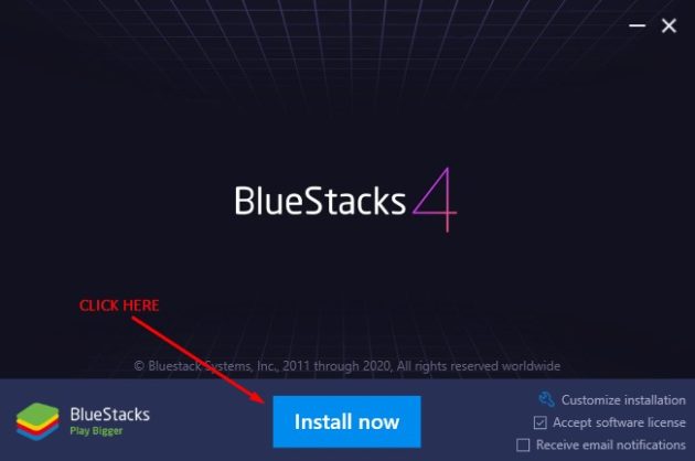 Install Bluestacks emulator on Windows 10